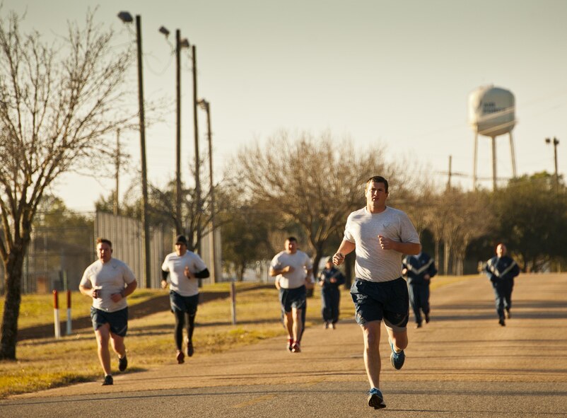 Airmen from the 919th Special Operations Wing suffered relatively low Florida temperatures of 27 and 34 degrees respectively during their morning physical training assessments at the February unit training assembly at Duke Field.  (U.S. Air Force photo/Tech. Sgt. Sam King)