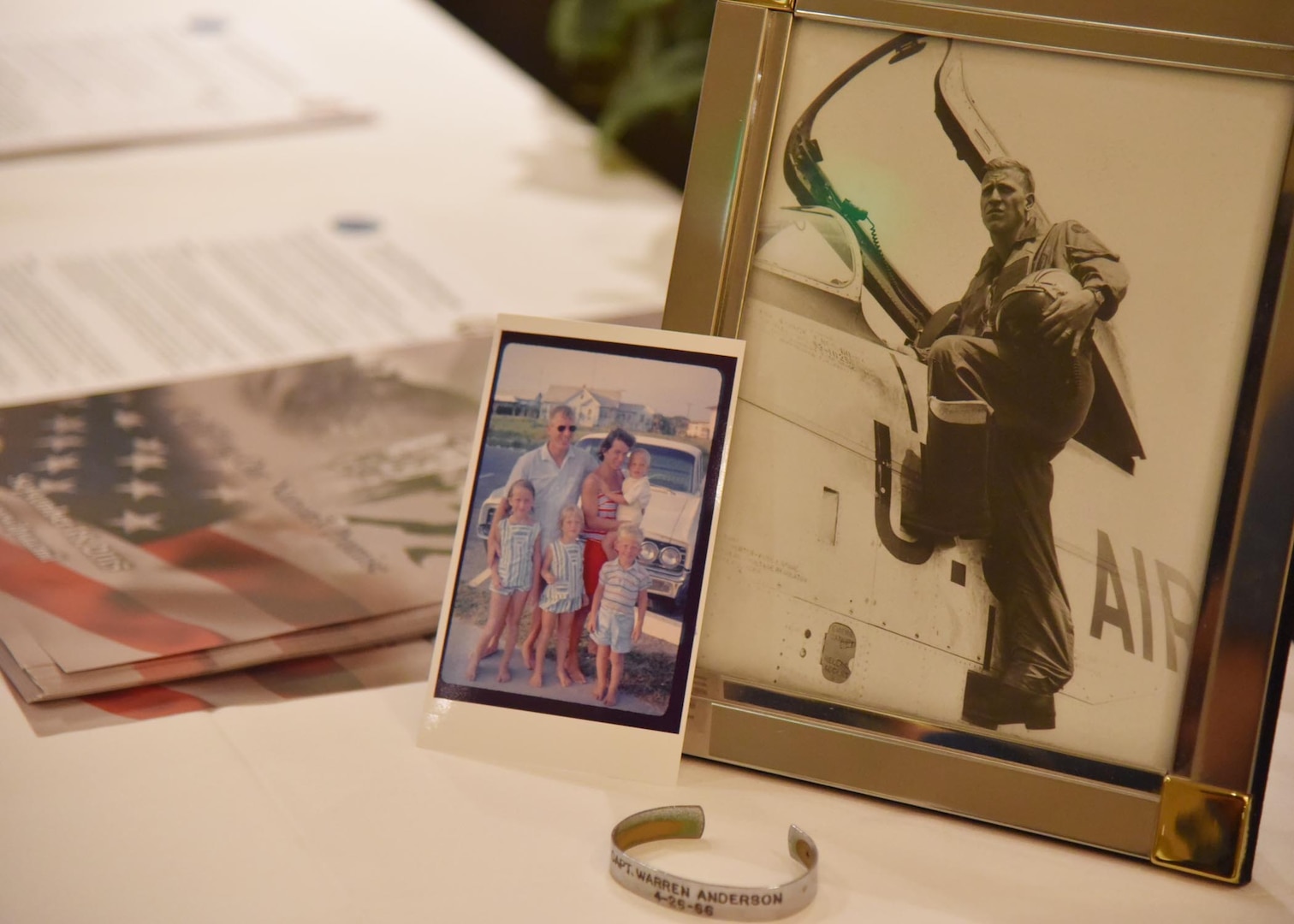 A photo display shows Col. Warren Anderson, a pilot missing from the Vietnam War, during a government update brief held in Honolulu, Jan. 25.  The Defense Prisoner of War/Missing in Action Accounting Agency hosts meetings around the country every year to brief families of missing service members.
