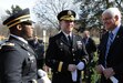 Congressman Bob Gibbs of Ohio speaks with Brig. Gen. R.A. Bassford, deputy commanding general of the 88th Regional Support Command, and Capt. Everett Caldwell, chaplain of the 256th Combat Support Hospital, following the annual wreath laying ceremony for William McKinley at his Presidential Library and Museum in Canton, Ohio, Jan. 30, 2016.