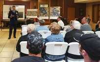 Col. Matt Isler, 12th Flying Training Wing commander, speaks with landowners at a town hall Feb. 1 at Converse City Hall to talk about land near the runways at Joint Base San Antonio-Randolph. The meeting gave landowners the opportunity to speak with JBSA-Randolph representatives and discuss options for possible land development. 