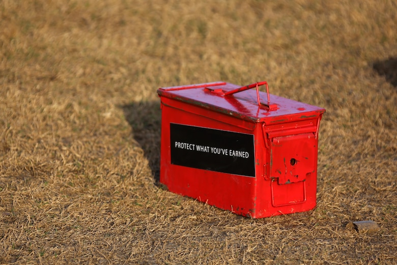 The words “protect what you’ve earned” are displayed on the side of an ammo can during a combat fitness test at Marine Corps Air Station Cherry Point, N.C., Dec. 4, 2015. Every day, Marines are reminded about the oaths they took to join The Corps and the dedication to their standards. It is a test designed to examine Marines ability to withstand the physical rigors of contemporary combat operations. Marines with 2nd Marine Aircraft Wing maintain their combat readiness year-round in order to provide continuous support to the Marine Air-Ground Task Force. (U.S. Marine Corps photo by Cpl. N.W. Huertas/Released)