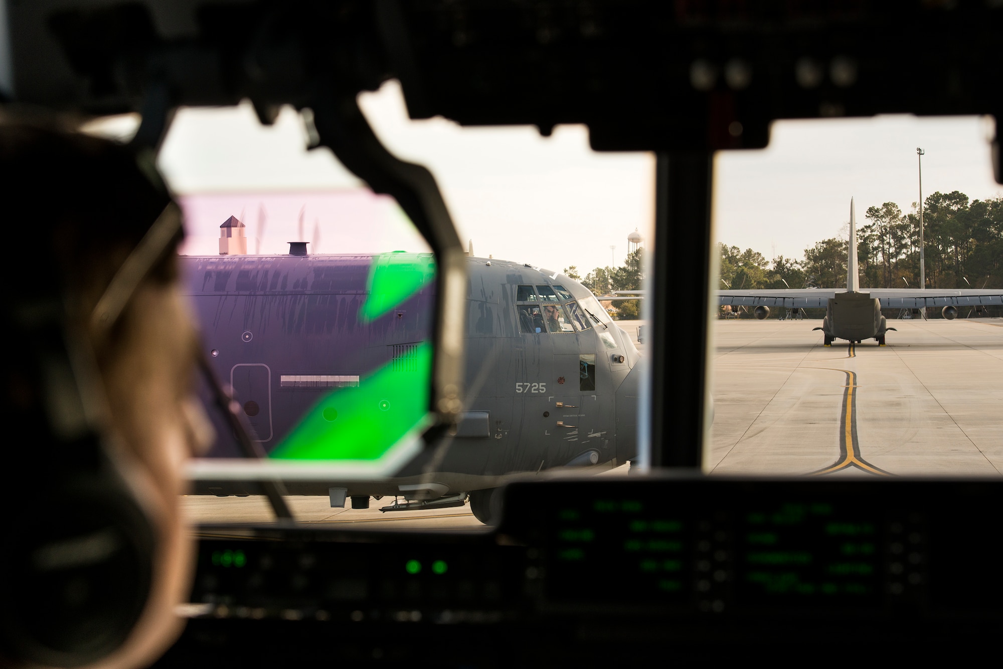 An HC-130J Combat King II taxis across the flightline, Feb. 2, 2016 at Moody Air Force Base, Ga. The HC-130J can fly in the day, however, crews normally fly night missions at low to medium altitude levels in contested or sensitive environments, both over land or over water. (U.S. Air Force photo by Senior Airman Ryan Callaghan/Released)

