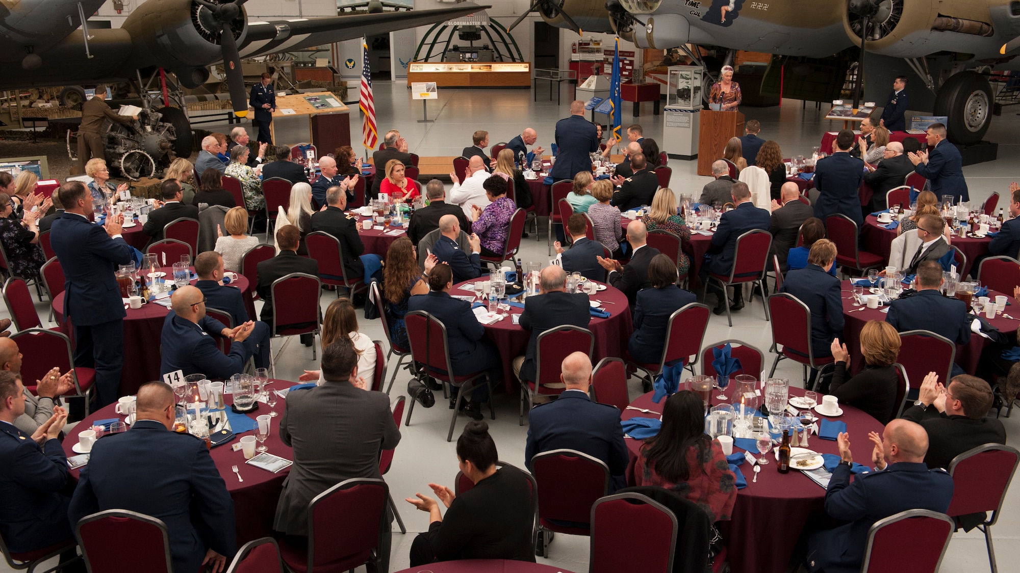The 2016 Team Dover Honorary Commander induction ceremony takes place Feb. 6, 2016, at the Air Mobility Museum on Dover Air Force Base, Del. A total of 35 Honorary Commanders were inducted. (U.S. Air Force photo/Senior Airman Zachary Cacicia)