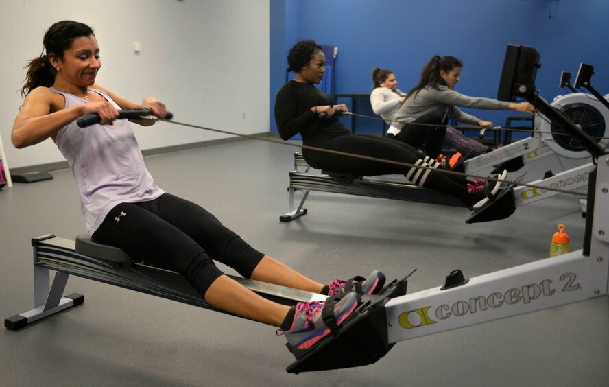 Members of the Tactical Fitness program, now offered at McAdoo Fitness Center at Minot Air Force Base, warm-up before beginning their class Feb. 4, 2016. The Tactical Fitness program, offered since Jan. 4, 2016, is ideal for beginner and advanced athletes. (U.S. Air Force photo/Airman 1st Class Jessica Weissman)