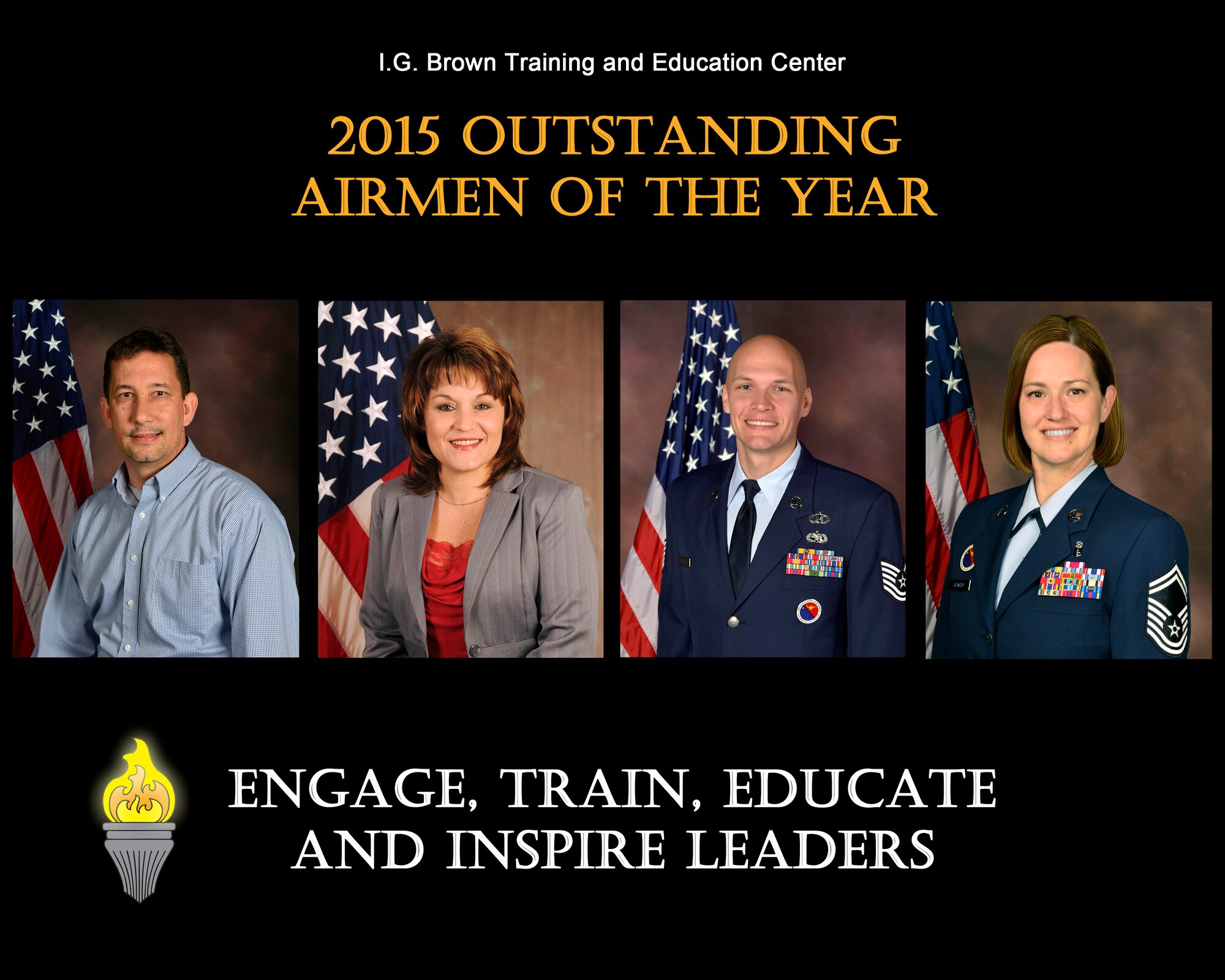MCGHEE TYSON AIR NATIONAL GUARD BASE, Tenn. - From left: Category II Civilian of the Year, David Barlow; Category III Civilian of the Year, Tammie Smeltzer; Noncommissioned Officer of the Year, Tech. Sgt. John McClean; and Senior Noncommissioned Officer of the Year, Senior Master Sgt.  Christine Shawhan. (U.S. Air National Guard file photo illustration/Released)