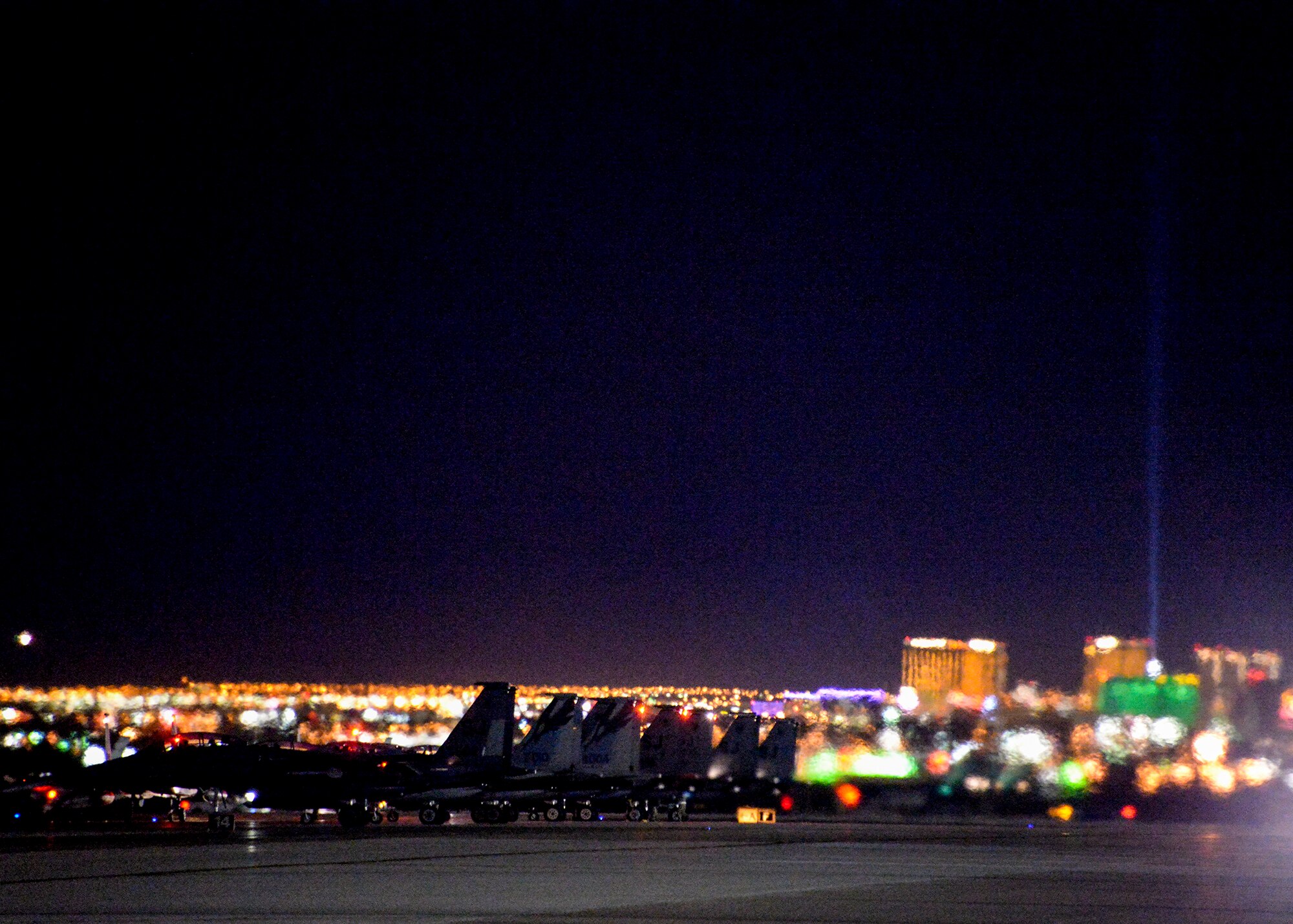 Members of 144th Fighter Wing participate in night operations at Nellis AFB  Feb.5, 2016, as part of Red Flag 16-1. Red Flag is a realistic combat training exercise which involves air, space and cyber forces from the U.S. and its allies. (U.S. Air National Guard photo by Master Sgt. David J. Loeffler).