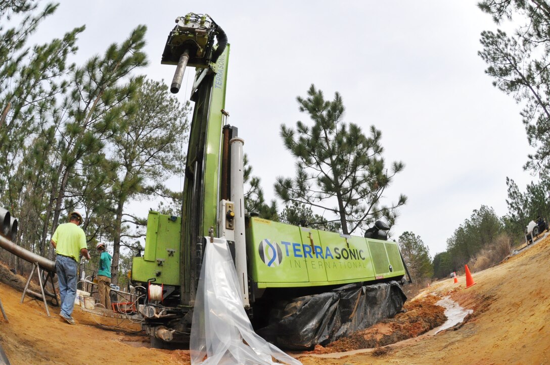 The new sonic drill rig on site to perform groundwater investigations near Fort Jackson, South Carolina Jan. 26. The drill rig is a piece of high-tech machinery that is the only one of its kind within the federal government. The Savannah District uses the sonic drill in subsurface and geotechnical investigation projects, serving various state and federal customers throughout the nation. The new sonic drill gives Savannah's drilling team increased capability to drill through all types of soils and most rock.