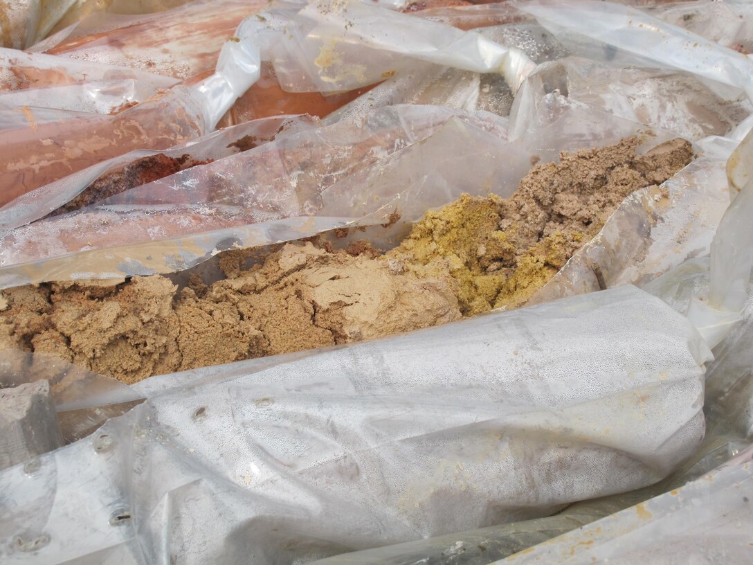 Soil samples extracted using the Savannah District’s TerraSonic drill rig during groundwater investigations near Fort Jackson, South Carolina Jan. 26. 