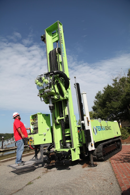 Geologists and technicians with the U.S. Army Corps of Engineers (USACE) Savannah District operate a new TerraSonic drill rig—a piece of high-tech machinery that is the only one of its kind within USACE—June 25, 2014. The Savannah District will use the sonic drill in subsurface and geotechnical investigation projects, serving various state and federal customers throughout the nation. The new sonic drill gives Savannah's drilling team increased capability to drill through all types of soils and most rock. 