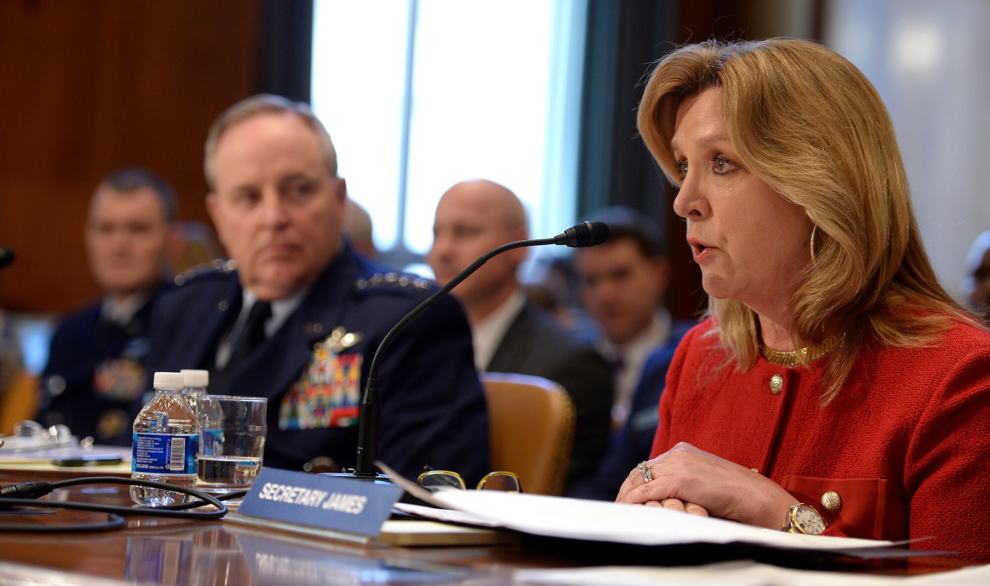 Air Force Secretary Deborah Lee James and Air Force Chief of Staff Gen. Mark A. Welsh III testify before the Senate Appropriations Committee on Defense in Washington, D.C., Feb. 10, 2016. The two leaders presented the fiscal year 2017 Air Force budget request. (U.S. Air Force photo/Scott M. Ash)