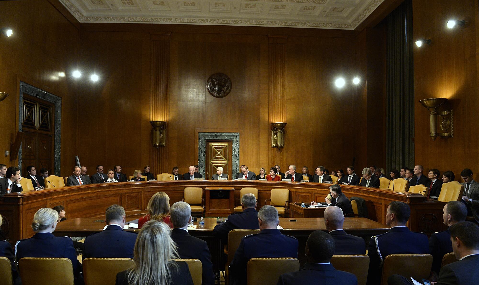 Air Force Secretary Deborah Lee James and Air Force Chief of Staff Gen. Mark A. Welsh III testify before the Senate Appropriations Committee on Defense in Washington, D.C., Feb. 10, 2016. The two leaders presented the fiscal year 2017 Air Force budget request. (U.S. Air Force photo/Scott M. Ash)