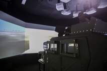 Motor vehicle operators with 8th Engineer Support Battalion undergo a convoy operations training simulation at Camp Lejeune, N.C., Feb. 9, 2016. During the simulation, Marines drove through a desert environment, while challenged by an opposing force along the way. (U.S. Marine Corps photo by Cpl. Paul S. Martinez/Released)