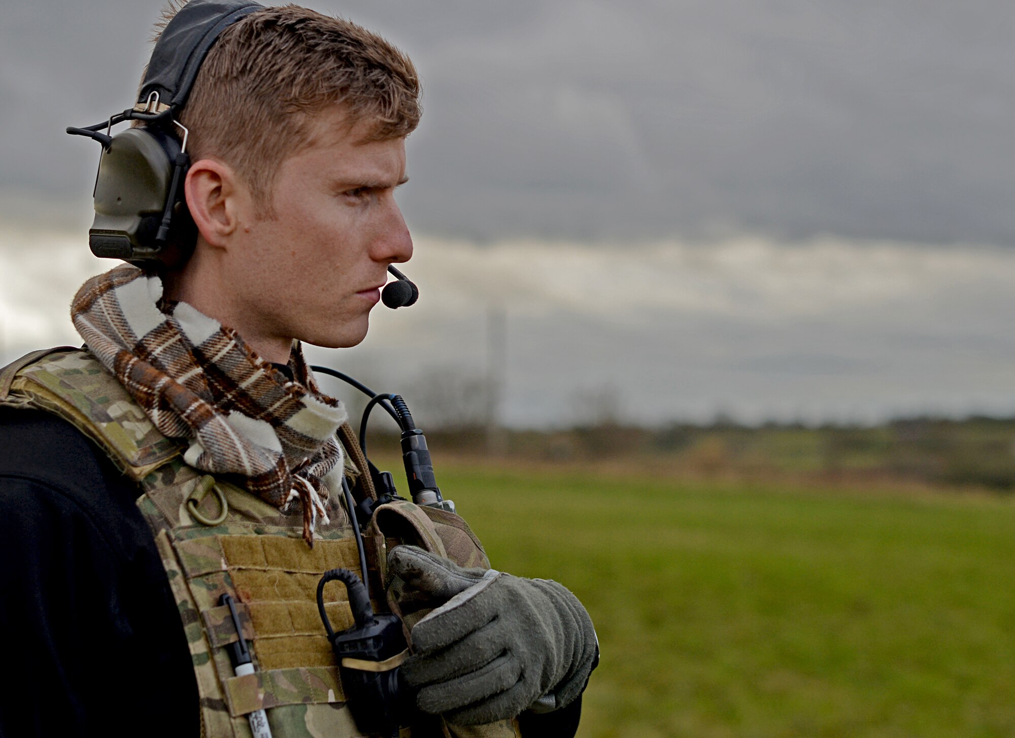 Staff Sgt. Joseph Bland, 56th Rescue Squadron special missions aviator, participates in a combat search and rescue task force training exercise near Hinderclay, England, Feb. 4, 2016. The 56th and 57th Rescue Squadrons coordinated with the 493rd and 494th Fighter Squadrons and the 100th Air Refueling Wing to take part in a recovery scenario. (U.S. Air Force photo/Senior Airman Erin Trower)