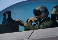 An F-22 Raptor pilot prepares to taxi during Red Flag 16-1, Jan. 28, 2016 at Nellis AFB, Nev. Tyndall Airmen are honing their skills with three weeks of exercise training alongside squadrons from around the world. (U.S. Air Force photo by Senior Airman Alex Fox Echols III/Released)  