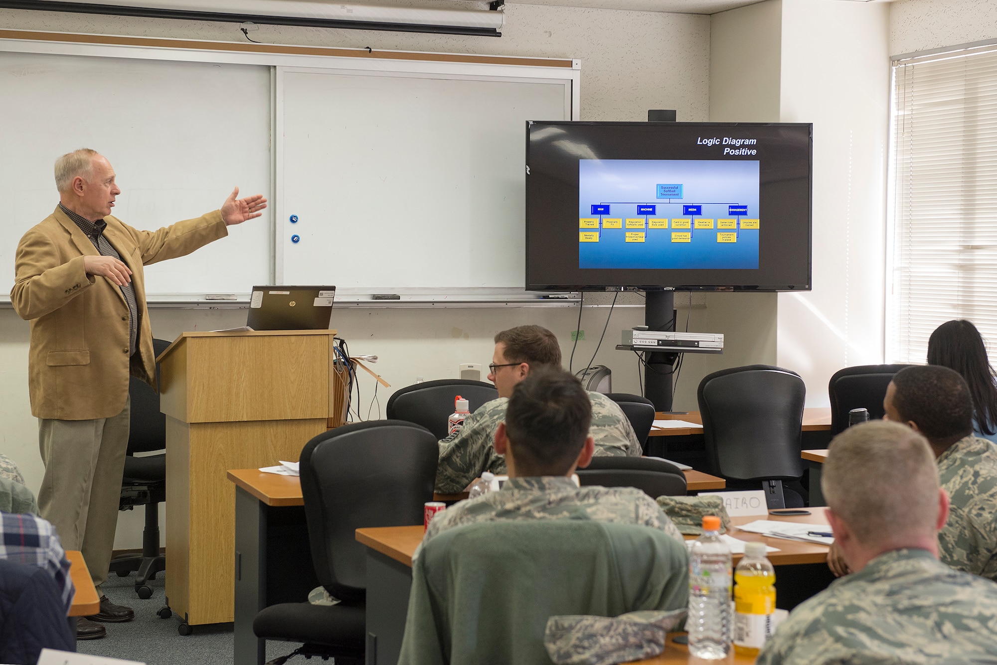 Frederick Harsany, with the Air Force Safety Center from Kirtland Air Force Base, New Mexico, briefs Airmen during a risk management application and integration course at Yokota Air Base, Japan, Feb. 2, 2016. Airmen from bases throughout the Pacific Air Forces attended the four-day course to learn new methods to improve safety on and off duty. (U.S. Air Force photo by Senior Airman David C. Danford/Released)