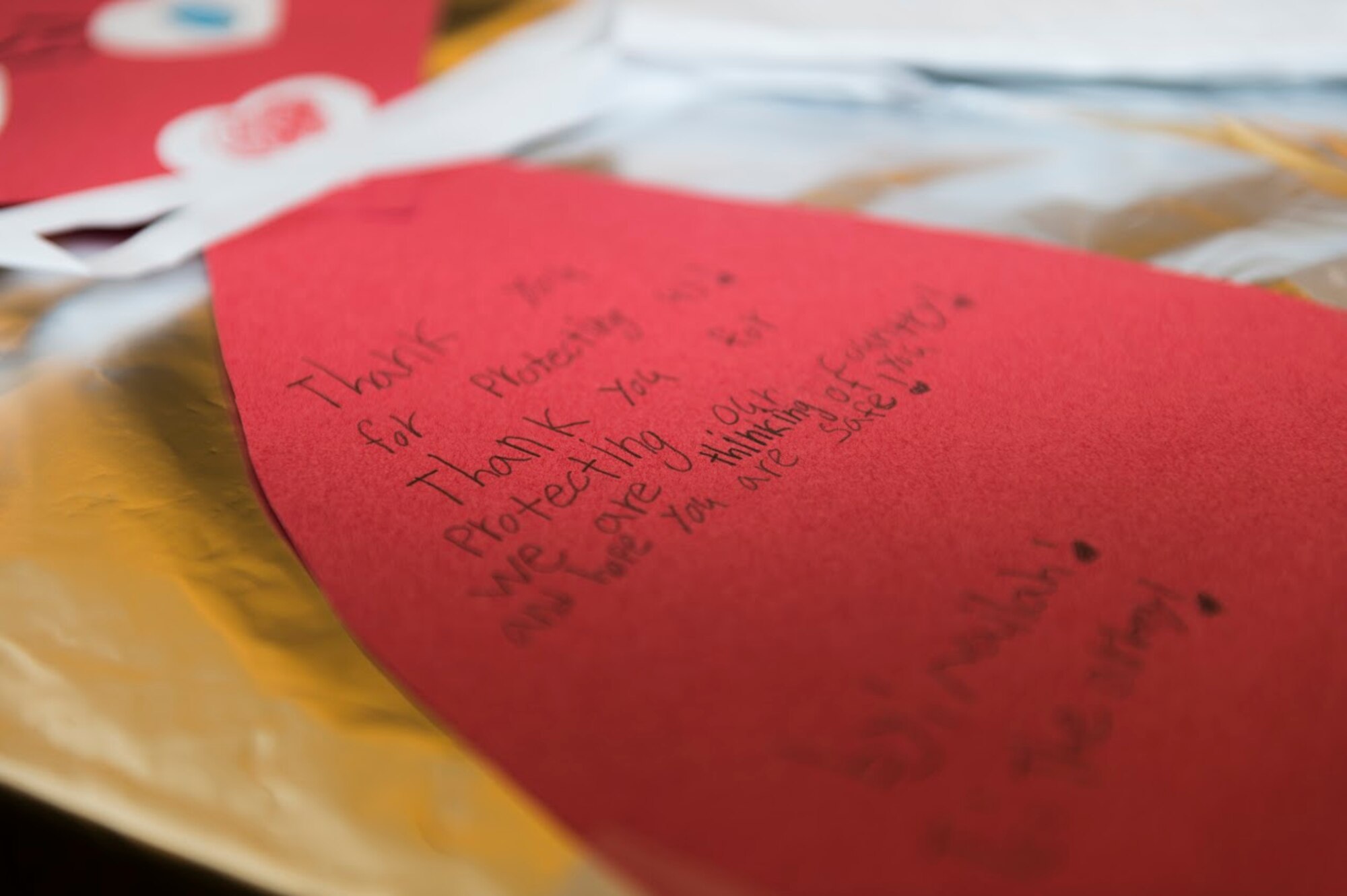 Airmen from the 107th Airlift Wing, Niagara Falls Air Reserve Station, turned out to receive handmade Valentine’s Day cards here from Lynne Dixon, an Erie County legislator, Feb. 10, 2016. The cards were made my children from more than 35 Erie County schools. (U.S. Air National Guard photo by Staff Sgt. Ryan Campbell/Released)