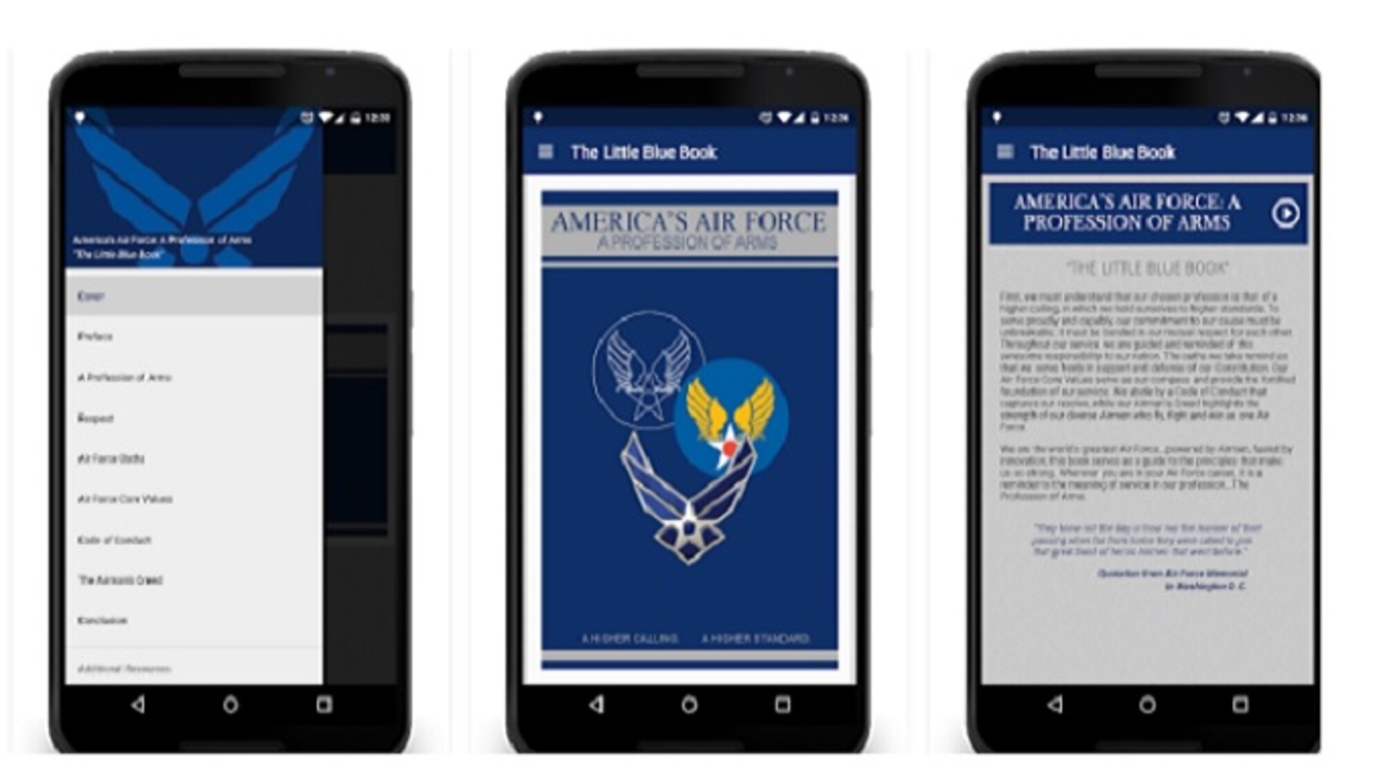 82nd Training Wing’s 782nd Training Group at Sheppard AFB, Texas developed a series of mobile applications for the "Little Blue Book," giving Airmen ready access to Air Force standards, culture and basic doctrine. (Courtesy Graphic) 