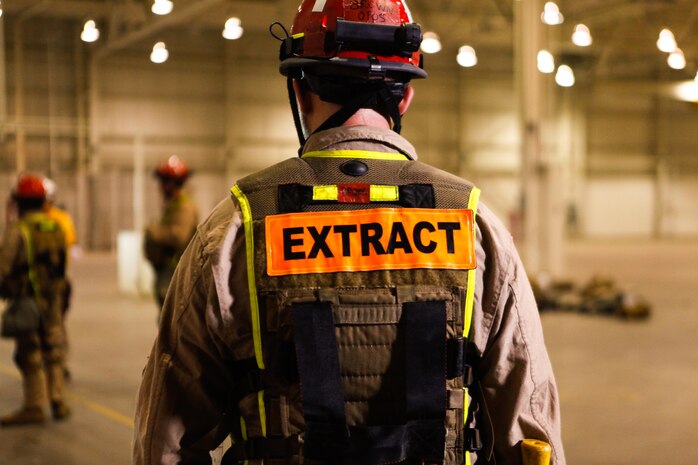 Marines and Sailors with Chemical Biological Incident Response Force (CBIRF), U.S. Marine Corps Forces Command (MARFORCOM), take part in exercise Scarlet Response 2015 at the Guardian Centers in Perry, Ga., July 21 – 24, 2015. The exercise tested all the specific skills the unit possesses to respond to an incident of chemical, biological, radiological, nuclear or high-yield explosive (CBRNE) event. (U.S. Marine Corps photo by Sgt. Jonathan Herrera/Released)