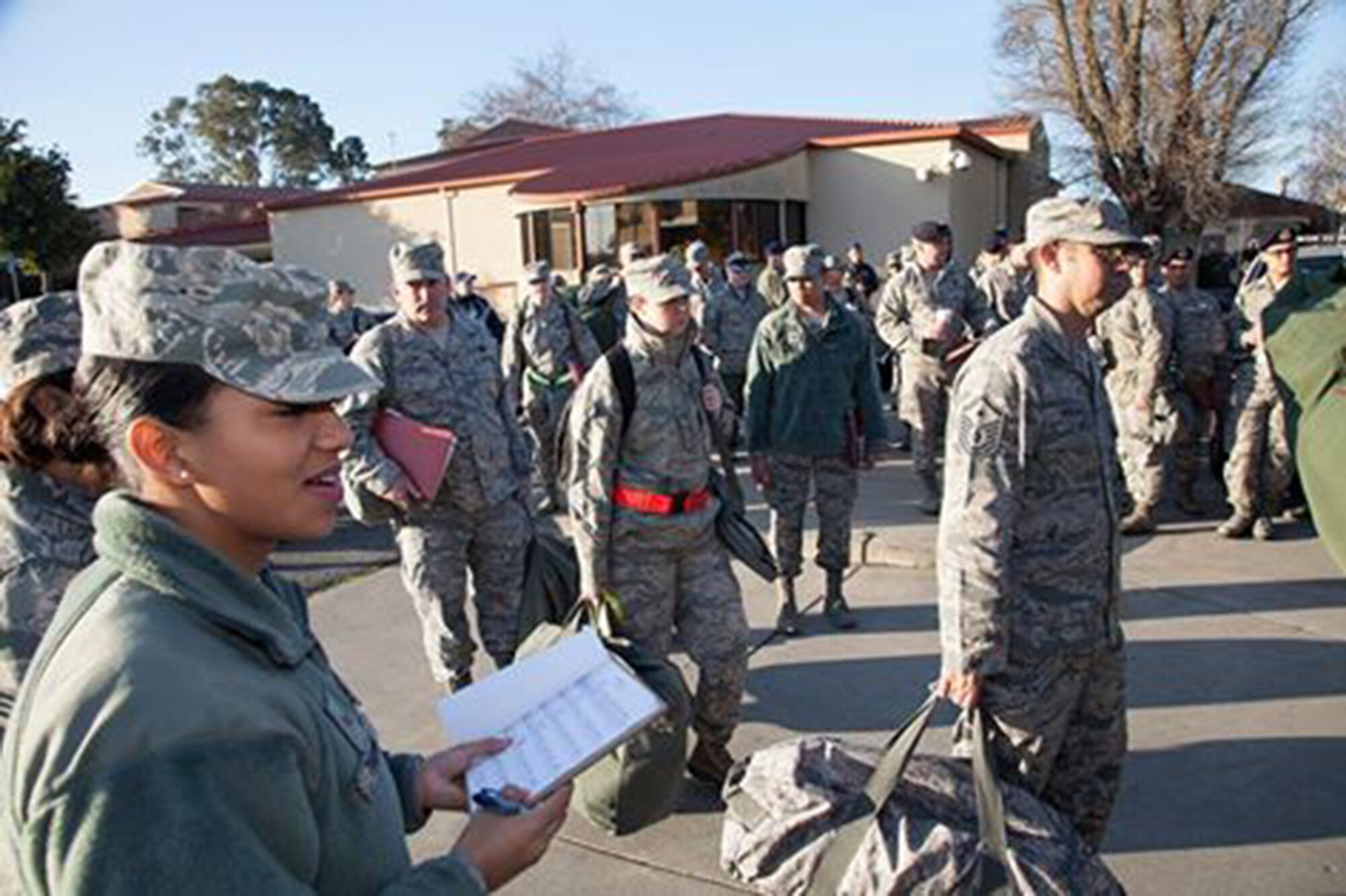 Air Force Reservists participate in Operation CRISIS LOOK 16-01 Feb. 6, 2016 at Travis Air Force Base, Calif. Conducted by the Inspector General Director of Inspection offices of the 349th and 60th Air Mobility Wings, the event practiced and validated the Total Force team's ability to rapidly deploy qualified members for worldwide duty. (U.S. Air Force photo/Lt. Col. Robert Couse-Baker)