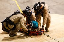 Marines and Sailors with Chemical Biological Incident Response Force (CBIRF), U.S. Marine Corps Forces Command (MARFORCOM), take part in exercise Scarlet Response 2015 at the Guardian Centers in Perry, Ga., July 21 – 24, 2015. The exercise tested all the specific skills the unit possesses to respond to an incident of chemical, biological, radiological, nuclear or high-yield explosive (CBRNE) event. (U.S. Marine Corps photo by Sgt. Jonathan Herrera/Released)