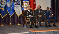 From left-right, Maj. Gen. A.C. Roper, commander 80th Training Command, Dr. Jose Bolton, dean of Equal Opportunity and Equal Employment Opportunity, Defense Equal Opportunity Management Institute, and Chief Master Sgt. Boston A. Alexander, senior enlisted advisor DEMOI, during the Equal Opportunity Advisors Reserve Component Course graduation ceremony at DEOMI, Patrick Air Force Base, Fla., Feb. 5, 2016. Roper was the keynote speaker during the ceremony.