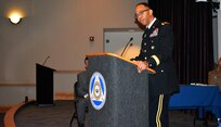 Maj. Gen. A.C. Roper delivers the keynote address during the Equal Opportunity Advisors Reserve Component Course graduation ceremony at the Defense Equal Opportunity Management Institute, Patrick Air Force Base, Fla., Feb. 5, 2016.