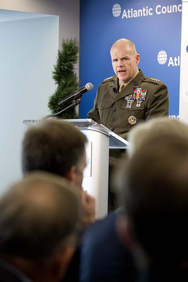 Commandant of the Marine Corps Gen. Robert B. Neller speaks at the Atlantic Council, Washington, D.C., Feb. 11, 2016. Neller discussed the current state, future, and priorities of the Marine Corps. (U.S. Marine Corps photo by Staff Sgt. Gabriela Garcia/Released)