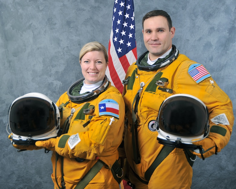 Maj. Sarah and Maj. John, 99th Reconnaissance Squadron U-2 pilots. (U.S. Air Force photo by Robert Scott) 