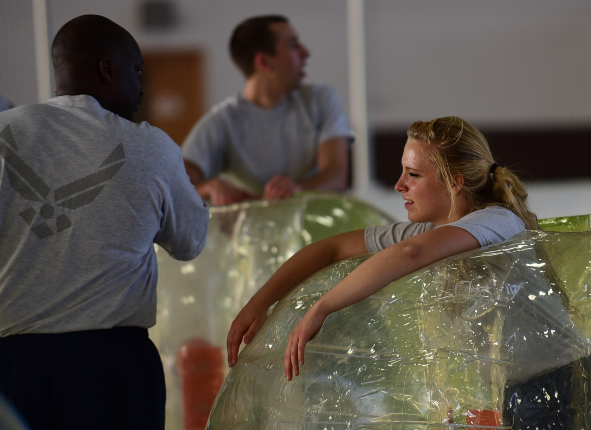 Airman 1st Class Stephanie DiPiazza, 28th Medical Support Squadron family relocation clearance coordinator, takes a rest during a group physical training session at Ellsworth Air Force Base, S.D., Nov. 6, 2015. Working out on her own helps DiPiazza set the example during group PT. (U.S. Air Force photo by Airman 1st Class James L. Miller/Released) 