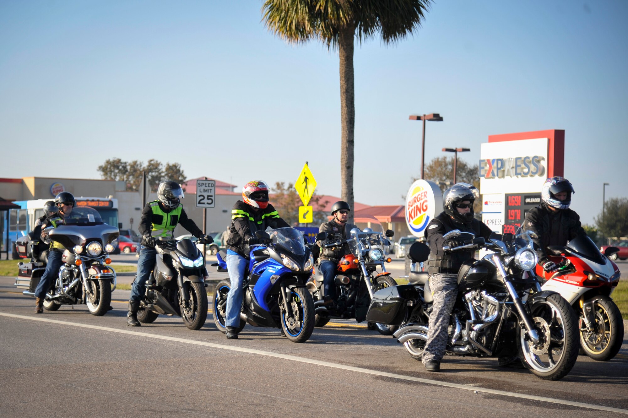 Current and retired Service members embark on a mentorship ride promoting military motorcycle regulations and requirements at MacDill Air Force Base, Florida, Feb. 2, 2016. The group took a more than 100-mile roundtrip ride to Brooksville, Fla. (U.S. Air Force photo by Senior Airman Ned T. Johnston)