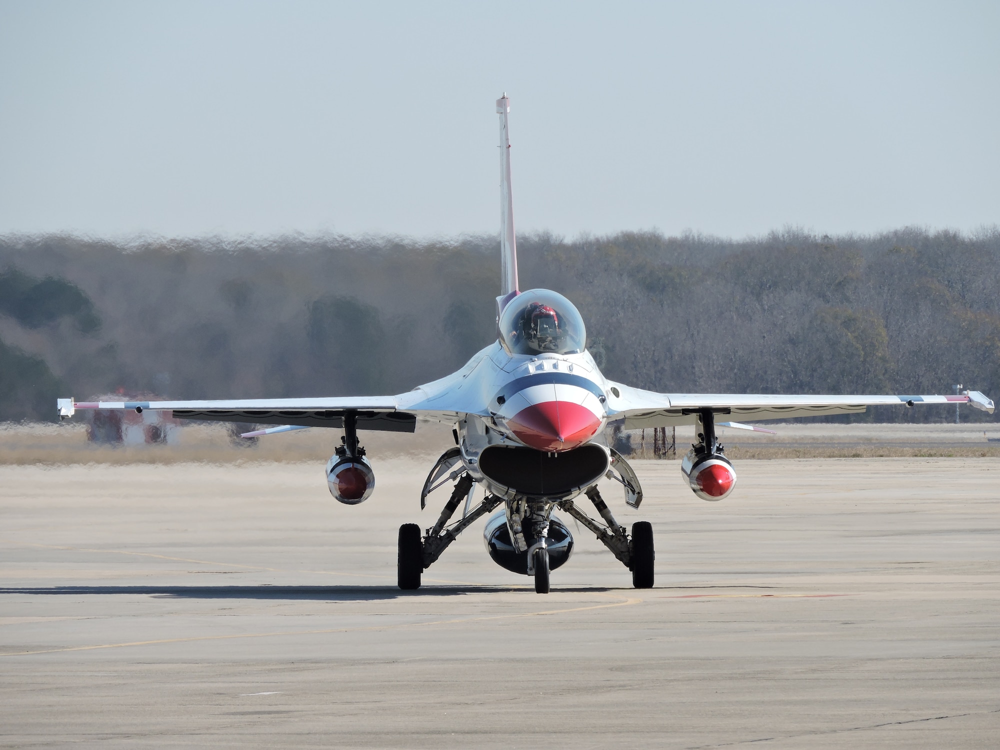 The U.S. Air Force Thunderbirds advance team arrives at Robins Air Force Base Feb. 11, 2016. The team was here to perform a site survey and speak to local media about the team's scheduled performance during the Robins Thunder over Georgia Air Show Oct. 2 and 3. (U.S. Air Force photo by Roland Leach)