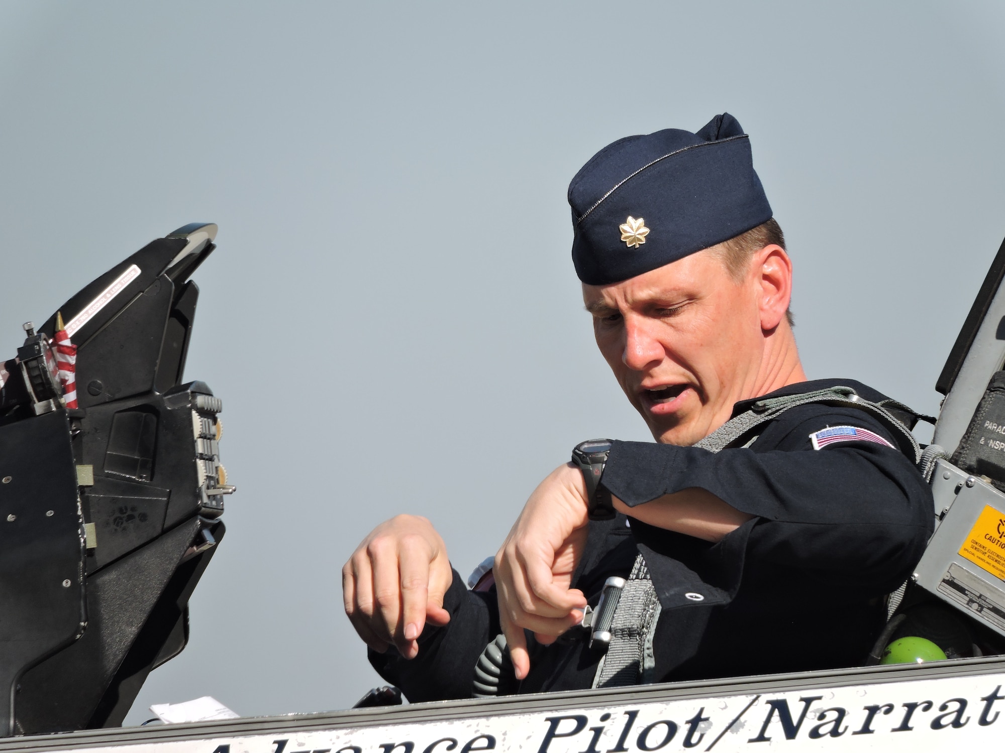 Maj. Scott Petz, known by the unofficial call sign of Thunderbird 8, is the team’s advance pilot and narrator. He’s responsible for coordinating such things as logistical details at show sites, and is the voice you’ll hear describing maneuvers during this October’s Thunder over Georgia Air Show at Robins Air Force Base. The U.S. Air Force Thunderbirds advance team arrives at Robins Feb. 11, 2016. The team was here to perform a site survey and speak to local media about the team's scheduled performance during Robins' Thunder over Georgia Air Show Oct. 2 and 3. (U.S. Air Force photo by Roland Leach)