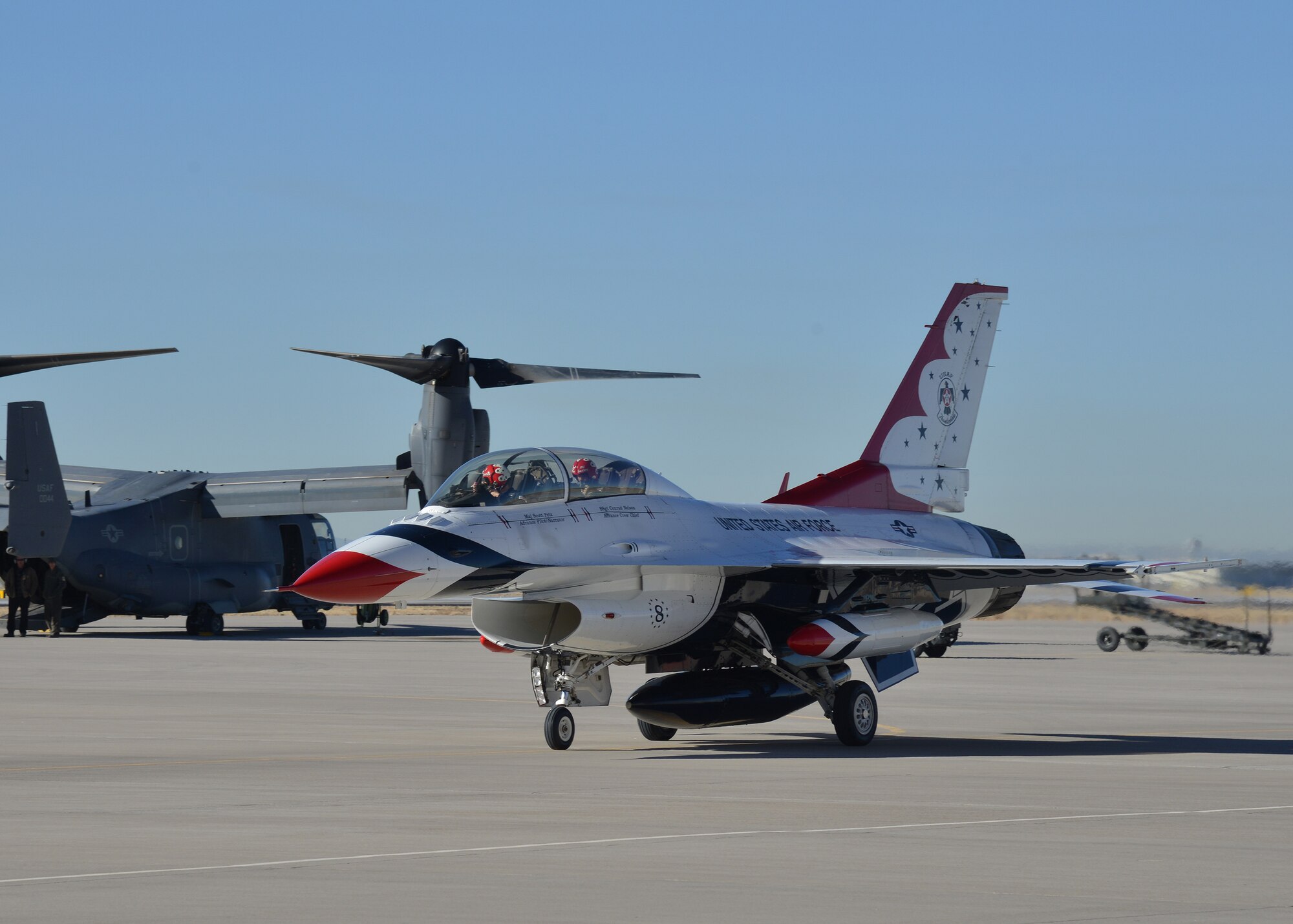 Thunderbirds pilot Maj. Scott Petz visits Kirtland for an advance site survey Feb. 10, as the Thunderbirds are scheduled to perform at the Kirtland Air Show June 4-5. (Photo by Jamie Burnett)
