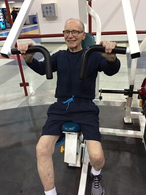 Kenneth McHenry, 85, retired as an Air Force master sergeant 46 years ago. He works out four to six times per week at Wright Field Fitness Center, Area B.  (Skywrighter photo/Amy Rollins)
