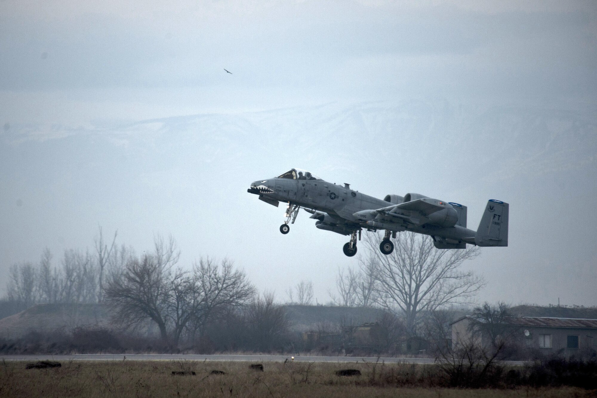 A 74th Expeditionary Fighter Squadron A-10C Thunderbolt II takes off during a training exercise at Plovdiv, Bulgaria, Feb. 10, 2016. The aircraft deployed to Bulgaria in support of Operation Atlantic Resolve to bolster air power capabilities while assuring the U.S. commitment to European security and stability. (U.S. Air Force photo/Airman 1st Class Luke Kitterman)