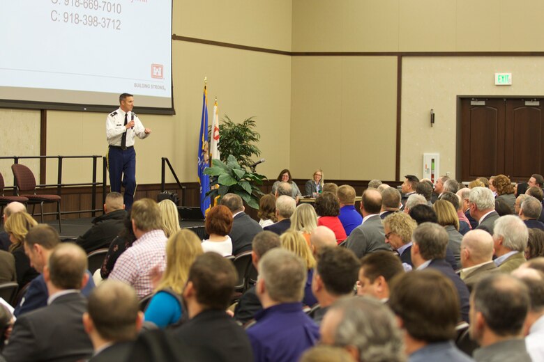 Col. Richard A. Pratt, Tulsa District U.S. Army Corps of Engineers Commander, speaks to attendees during Meet the Corps Day, February 10. More than 300 representatives from more than 200 businesses attended the event at Tulsa Technical College's Owasso, Oklahoma campus.