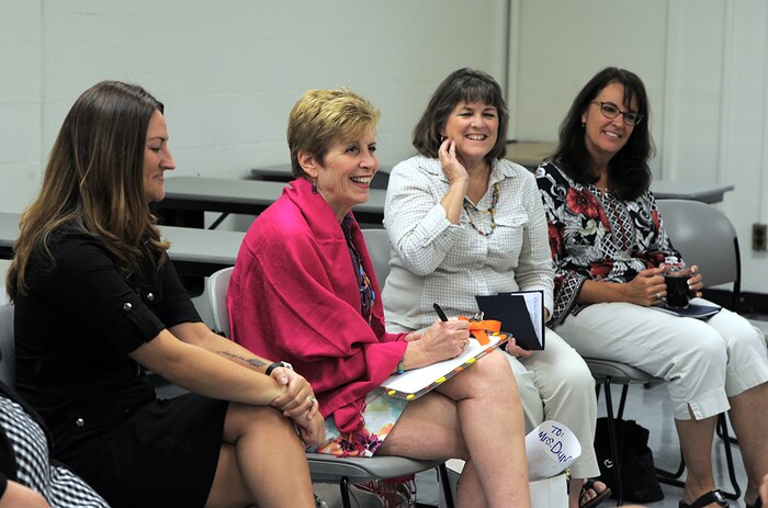Ellyn Dunford, wife of chairman of the Joint Chiefs of Staff Gen. Joseph F. Dunford, speaks to spouses and staff during a visit to the Armed Services YMCA on Joint Base Pearl Harbor-Hickam. The Armed Service YMCA provides programs and services to young men and women of all five armed services in Hawaii. 