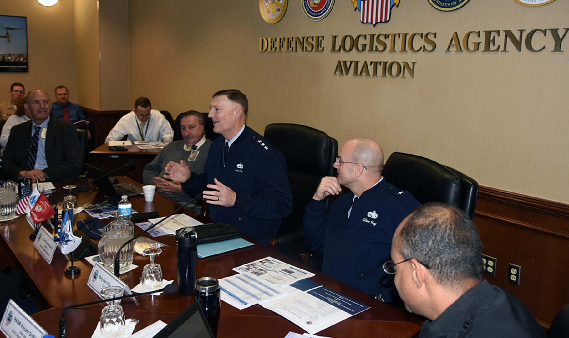 Defense Logistics Agency Director Air Force Lt. Gen. Andy Busch leads a discussion during his fiscal 2016 Annual Operating Plan review held at DLA Aviation in Richmond, Virginia, Feb. 5, 2016.
