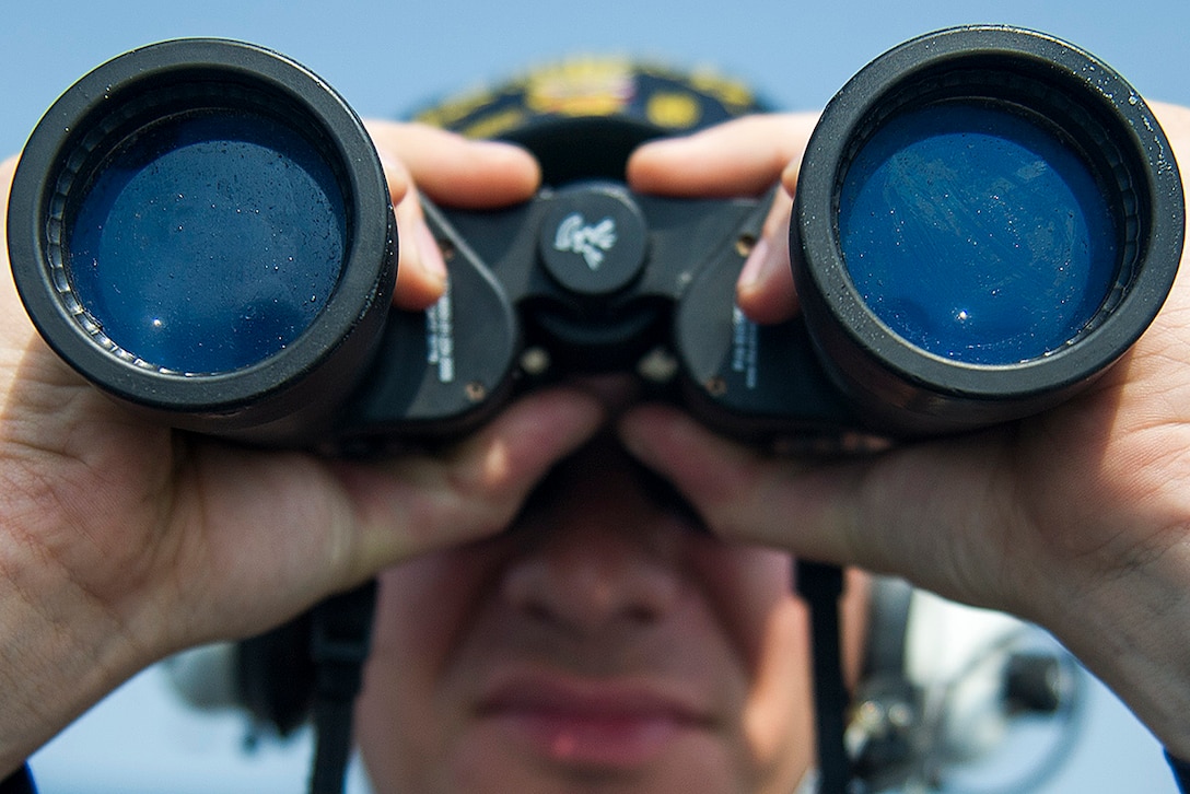 Navy Seaman Eduard Popov stands watch aboard the USS Gonzalez in the Red Sea, Feb. 9, 2016. The Gonzalez is supporting security efforts in the U.S. 5th Fleet area of responsibility. Navy photo by Petty Officer 3rd Class Pasquale Sena