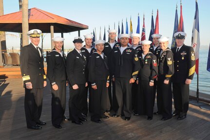 160211-N-TW634-346
SAN DIEGO (Feb. 11, 2016) Commander, Submarine Force U.S. Pacific Fleet (COMSUBPAC) Sailors of the Year (SOY) pose for a group photo with Rear Admiral Frederick Roegge, COMSUBPAC, and COMSUBPAC Force Master Chief Russ Mason at the conclusion of SOY Week. The week of events is designed to honor the finalists' contributions to their respective commands and local communities, while also evaluating their military bearing, professional performance and leadership skills as they compete to become Sailor of the Year for their type command. (U.S. Navy photo by Mass Communication Specialist 3rd Class Derek A. Harkins/Released)