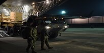 Soldiers from the 11th Air Defense Artillery Brigade unload a Patriot Launcher System from a C-17 cargo plane at Osan Air Base, South Korea, Feb. 8. The rapid deployment of a Patriot from CONUS to South Korea highlights the ability of U.S. Forces Korea to integrate additional Ballistic Missile Defense capabilities in support of the ROK-U.S. Alliance. (U.S. Army photo/ Capt. William Leasure)