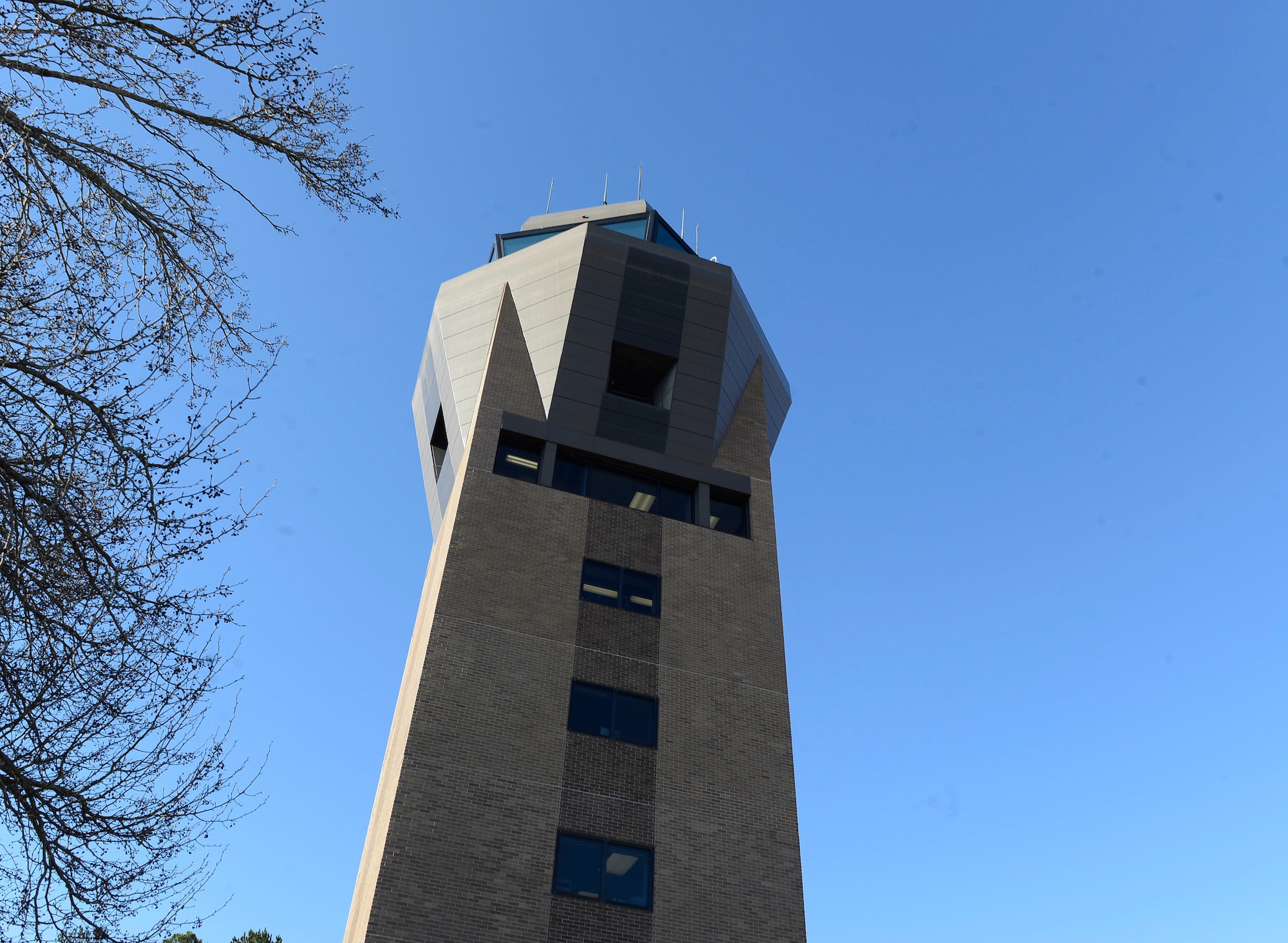 The 20th Operation Support Squadron air traffic control tower personnel oversee flightline activity at Shaw Air Force Base, S.C., Feb. 10, 2016.  The tower provides 20th OSS Airmen with visibility of runways, providing aircraft and vehicles the clearance to use the runways safely. (U.S. Air Force photo by Airman 1st Class Christopher Maldonado) 