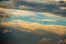 Two 74th Expeditionary Fighter Squadron A-10C Thunderbolt II aircraft soar through the sky during a training exercise at Plovdiv, Bulgaria, Feb. 10, 2016. The aircraft deployed to Bulgaria in support of Operation Atlantic Resolve to bolster air power capabilities while assuring the U.S. commitment to European security and stability. (U.S. Air Force photo by Airman 1st Class Luke Kitterman/Released)