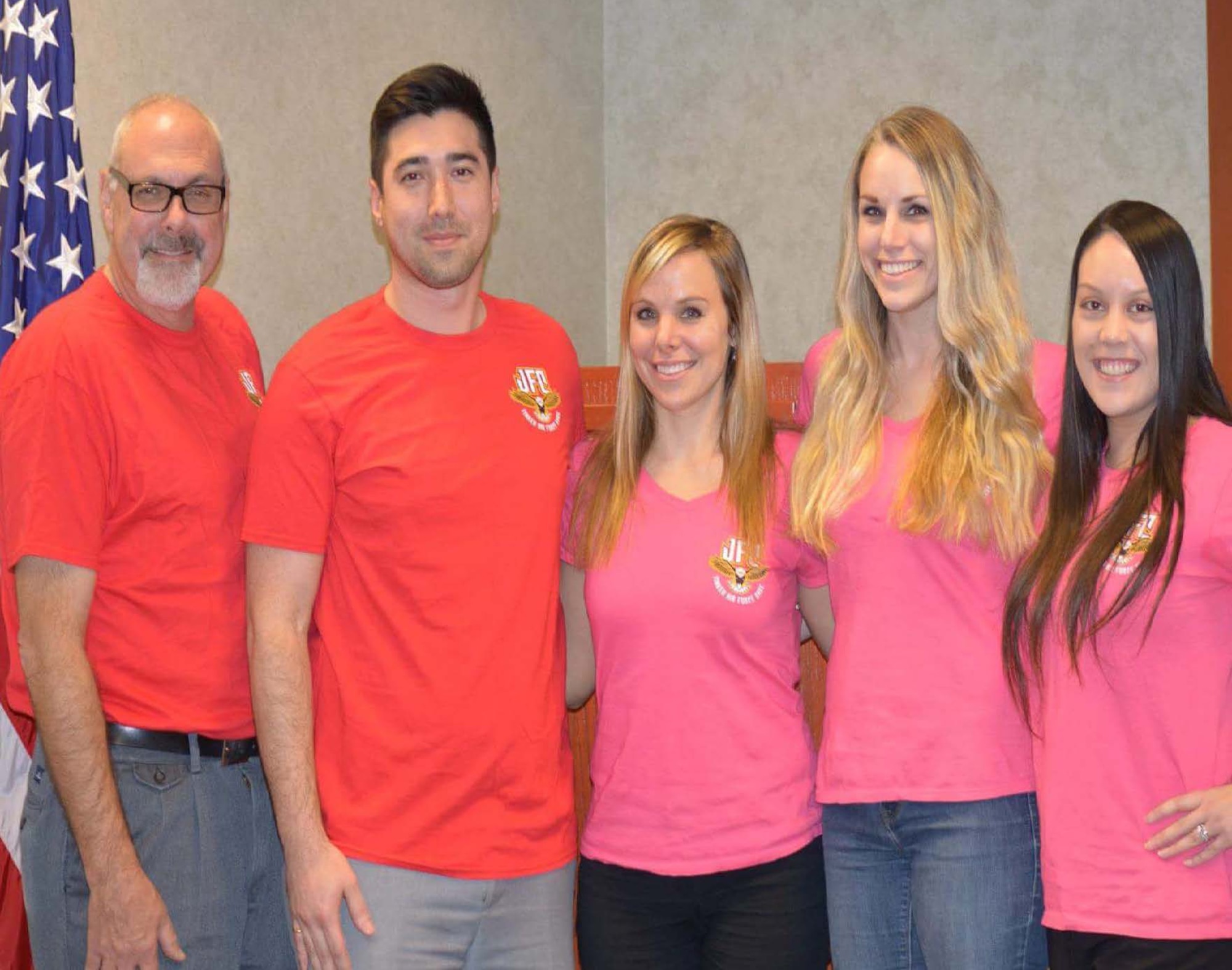 Tinker Junior Force Council officers are, from left, Mike Devenitch, treasurer; Kent Wheeler, technology; Hannah Lovelace, president; Danielle Rider, public affairs; and Kristine Corser, vice president. Not pictured is 1st Lt. Jessica Devett, operations.(Courtesy photo/Released)