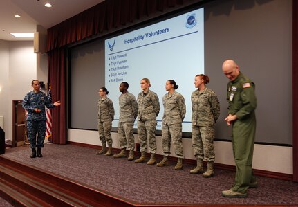 U.S. Navy Adm. Cecil D. Haney (left), U.S. Strategic Command (USSTRATCOM) commander, and U.S. Air Force Gen. Carlton D. Everhart (right), Air Mobility Command commander, recognize enlisted volunteers for their support during USSTRATCOMâ€™s Bomber and Tanker Stakeholders Conferences at Scott Air Force Base, Ill., on Feb. 11, 2016. During the two-day event, Haney; Everhart; U.S. Air Force Gen. Robin Rand, Air Force Global Strike Command (AFGSC) commander; and other general officers held discussions with AFGSC wing commanders and deputy commanders as part of their continuing collaborative effort to together develop the next generation of leaders. These recurring forums are designed to assess the health and direction of the nation's strategic forces, including ICBM, ballistic missile submarine, bomber and supporting tanker forces, as well as sensors and communication networks. One of nine DoD unified combatant commands, USSTRATCOM has global strategic missions, assigned through the Unified Command Plan, which include strategic deterrence; space operations; cyberspace operations; joint electronic warfare; global strike; missile defense; intelligence, surveillance and reconnaissance; combating weapons of mass destruction; and analysis and targeting. (USSTRATCOM photo by U.S. Navy Capt. Pamela S. Kunze)
