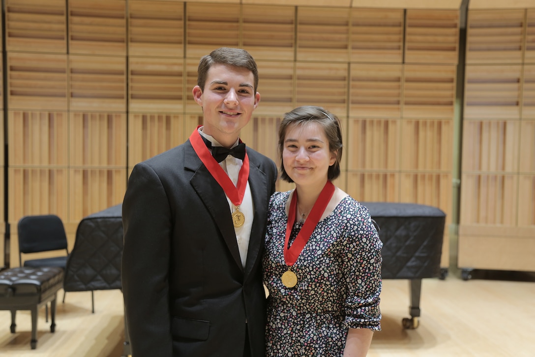 On Feb. 13, 2016, flute player Mei Stone of Waco, Texas, won the Marine Band Concerto Competition and received a $2,500 scholarship from the Marine Corps Heritage Foundation. Runner up was French horn player Camron Bryant of Phenix City, Ala. Mei is a senior at the Interlochen Arts Academy in Michigan and will return on April 10 to perform the Chaminade Concertino for Flute with the Marine Band.