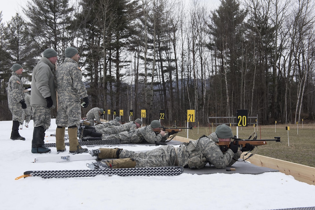 Soldiers fire their .22 caliber rifles from the prone position at Ethan Allen Firing Range, Jericho, Vt., Feb. 6, 2016. Vermont Army National Guard photo by Tech. Sgt. Sarah Mattison