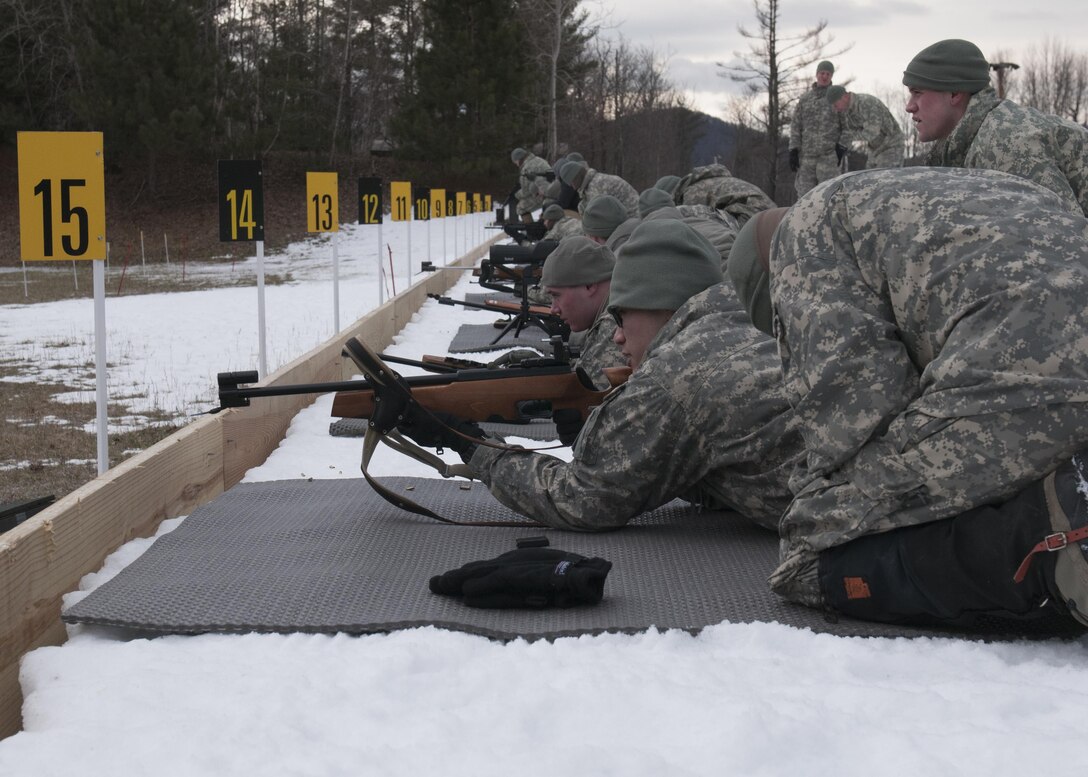 Soldiers participate in a live-fire exercise with .22-caliber rifles at Ethan Allen Firing Range in Jericho, Vt., Feb. 6, 2016. Vermont Army National Guard photo by Spc. Avery Cunningham