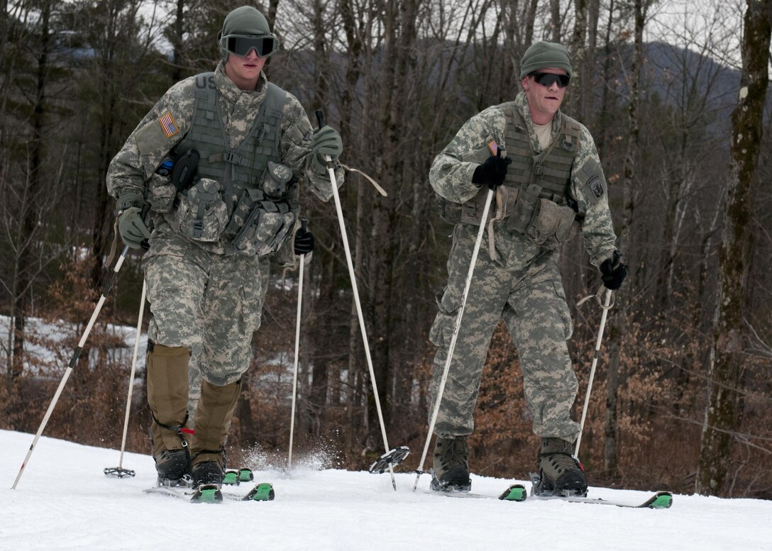 Soldiers participate in cross-country skiing at Ethan Allen Firing Range, Jericho, Vt., Feb. 6, 2016. Vermont Army National Guard photo by Spc. Avery Cunningham