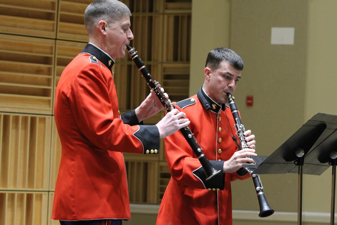 On Feb. 14. 2016, the U.S. Marine Band clarinet section presented a chamber music program featuring works for both small ensembles and clarinet choir. The concert took place at the John Philip Sousa Band Hall at the Marine Barracks Annex in Washington, D.C. (U.S. Marine Corps photo by Master Sgt. Amanda Simmons/released) 